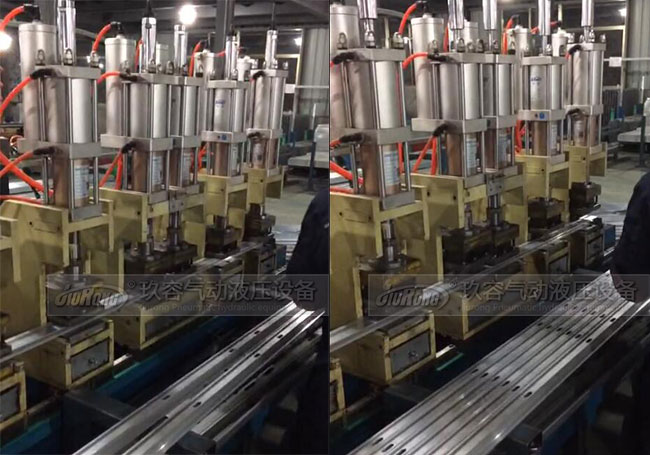 力行程可調氣液增壓缸在鋁型材沖孔加工上的應用場景圖 力行程可調氣液增壓缸在鋁型材沖孔加工上的應用場景圖