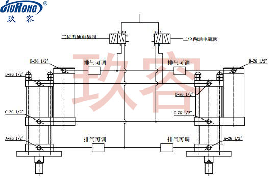 多個(gè)增壓缸多點(diǎn)鉚接機(jī)上的增壓缸同步動(dòng)作連接原理圖 多個(gè)增壓缸多點(diǎn)鉚接機(jī)上的增壓缸同步動(dòng)作連接原理圖