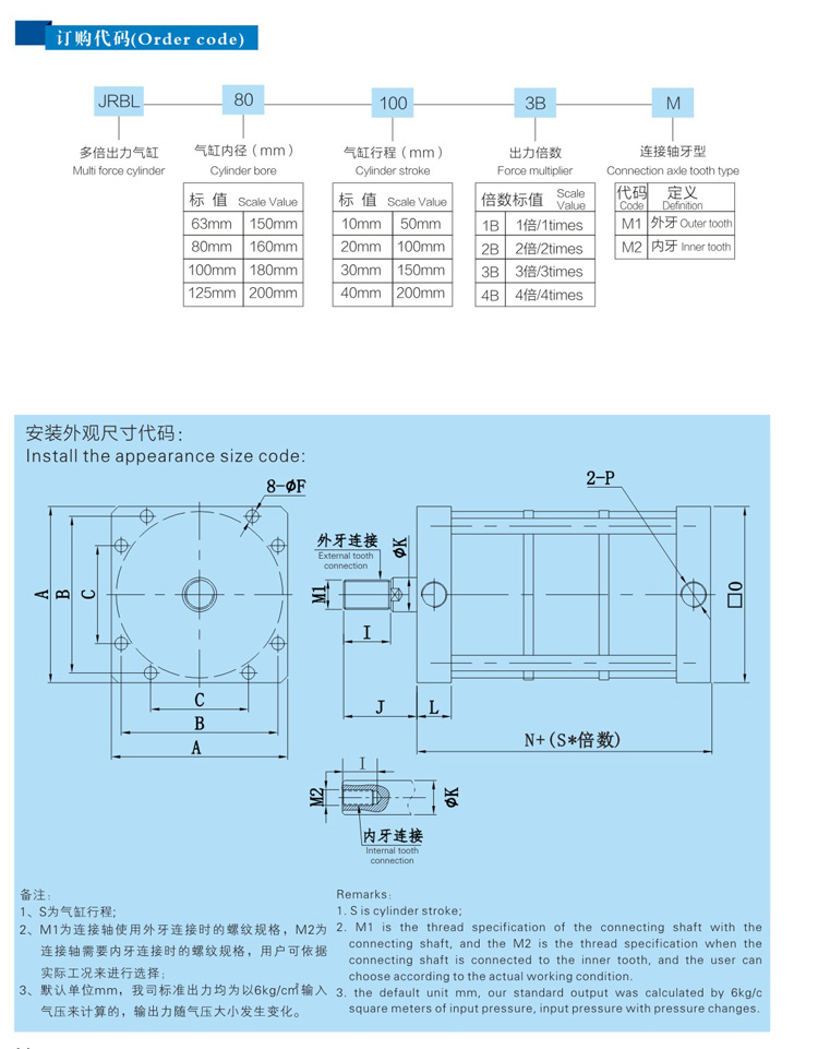 倍力氣缸產品型號規(guī)格參數(shù)選型表