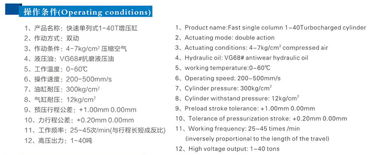 快速單列式氣液增壓缸操作條件 快速單列式氣液增壓缸操作條件